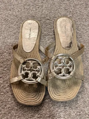 Tory Burch Metallic Gold Miller Logo Espadrille Slide Sandals thumbnail 2
