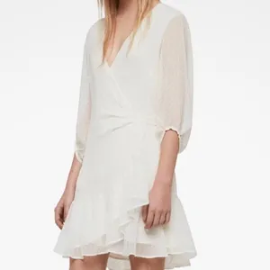 All Saints Jade Off‎ White Ruffle Swiss Dot Wrap Mini Dress thumbnail 3