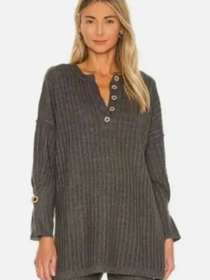 Free People Intimately Around the Clock Pullover Henley Button Sweater XS thumbnail 1