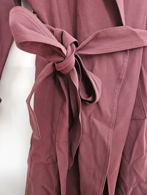 Indibrand Burgundy Tie-Waist Duster Long Jacket Korean Open Front Spring Light thumbnail 4