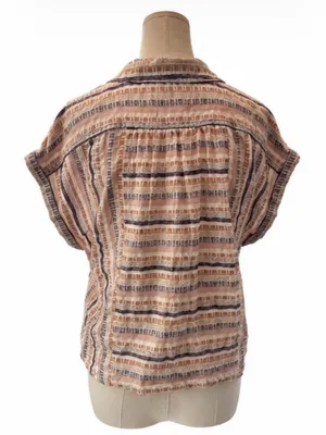 By Anthropologie Striped Textured Short Sleeve Blouse Size M thumbnail 3