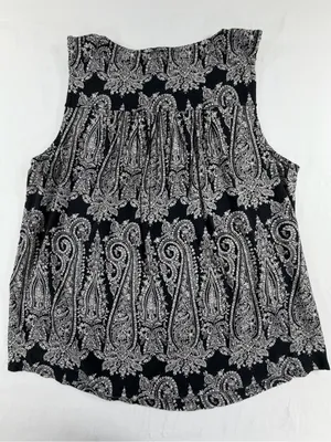 Lucky Brand Sleeveless Paisley Blouse‎ Medium Black White Embroidered Boho Top thumbnail 2