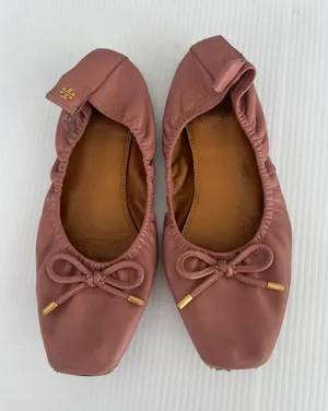 Tory Burch Dusty Rose Leather Ballet Flats with Bow thumbnail 1