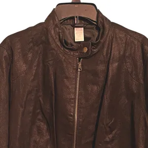 Brown Leather Bomber Jacket Size 1X thumbnail 2