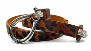 Leopard Calf Hair Belt Rhinestone Stirrup Buckle Horseshoe‎ Animal Print OS thumbnail 1