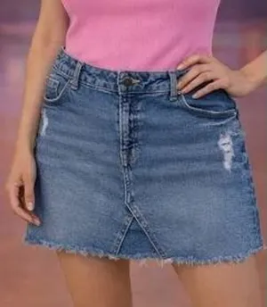 H&M Divided Women's Size 12 Blue Denim Mini‎ Skirt Distressed Raw Hem thumbnail 1