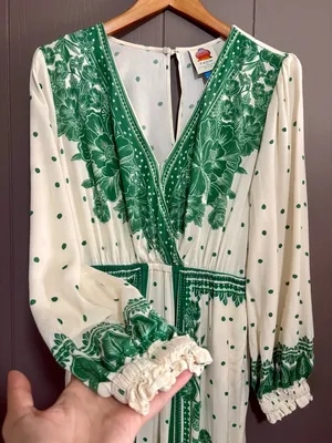 FARM RIO C ANTHROPOLOGIE Green & White Floral Dot Jumpsuit thumbnail 5