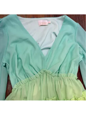 Champagne & Strawberry Rainbow Colorblock Tiered High Low Dress XS Chiffon Ombré thumbnail 3