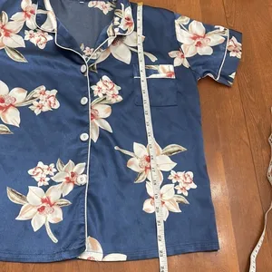 Floral Blue Satin Sleep Shirt Pajama Top Size M thumbnail 3