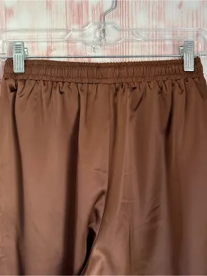 Allegra K Coffee Brown Drawstring Elastic Waist Tassel Satin Jogger Pants Sz XS thumbnail 10