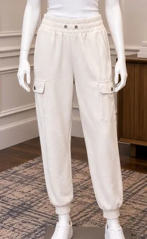 New Look Women Joggers White Cargo Pocket Elastic Waist Size Large thumbnail 1