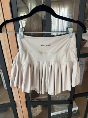 Gold Hinge pleated tennis skirt mini high waisted beige khaki bone skort shorts thumbnail 5