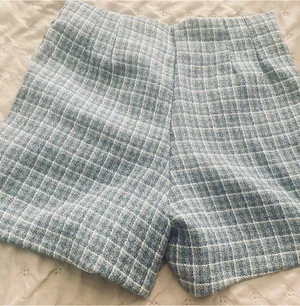 SheIn Light blue plaid tweed shorts thumbnail 2
