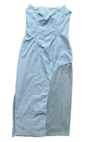 Anthropologie Light Blue Grey Strapless Midi Dress Size 8 thumbnail 8
