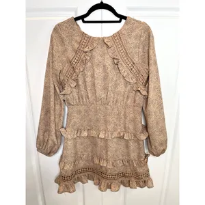 Lulu’s Kiss Me Goodnight Tan Polka Dot Ruffled Long Sleeve Mini Dress thumbnail 6