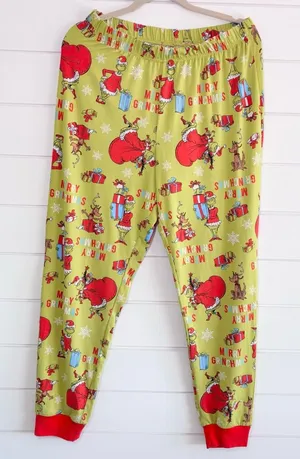 Dr. Seuss Grinch Pajamas Pants Green and‎ Red Size M thumbnail 1