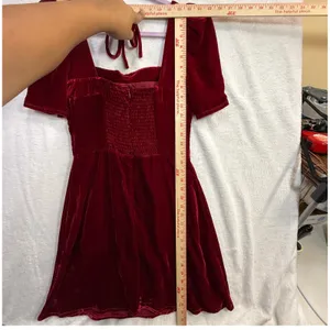 Wayf XS Velvet Puff Sleeve Mini Dress Red Bow Holiday‎ Party Romantic Valentines thumbnail 8