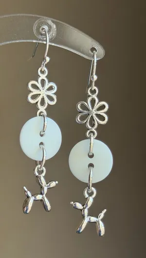Handmade retro fairy boho funky cottage style button dangle earrings🌀🌼 thumbnail 1