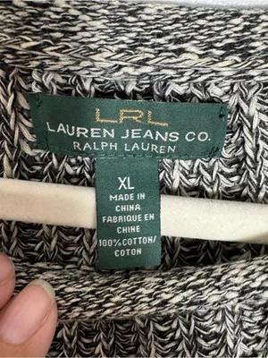 LRL Ralph Lauren Roll Neck Sweater XL Marled Black White Chunky Knit thumbnail 3