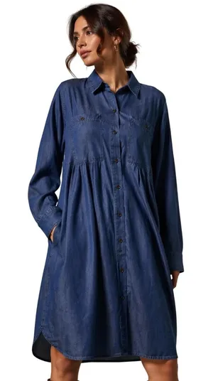 LOFT Denim Shirt Dress Women's SzM Blue Button Front Long Sleeve Casual Chambray thumbnail 1