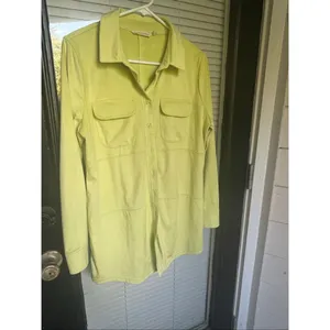 Soft Surroundings Chartreuse Green Polyester Suede Button Front Tunic Top M thumbnail 7