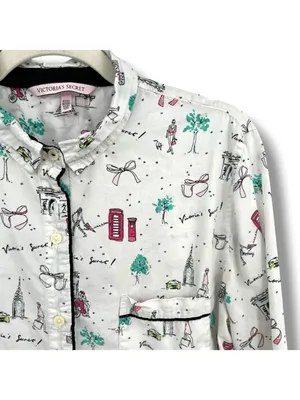 Victorias Secret Travel Paris London Print Pajamas Size Medium White Multicolor thumbnail 3