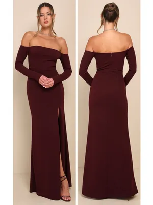 Lulus Alluring Sophistication Dark Plum Off-the-Shoulder Maxi Dress Size Large thumbnail 2