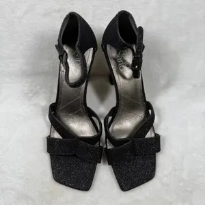 Franco‎ Sarto Womens Black Shimmer Square Toe Flare Heel Ankle Strap Sandals 8M thumbnail 6
