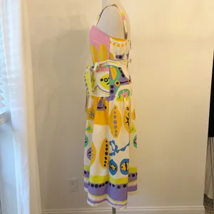 Zara Abstract Print Midi Dress XS Pop Art Belted Button‎ Front Colorful Resort thumbnail 6