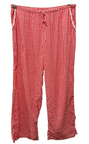 Aerie Seersucker Lounge Pajama Pant XL Red White Gingham Check Crochet Trim Boho thumbnail 1