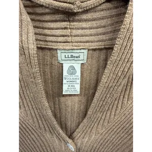 VTG‎ 90's LL Bean Women's Tan Chunky Knit Ribbed 100% Merino Wool V-neck Cardi M thumbnail 4