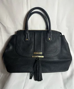 Kenneth Cole Reaction Black Pebbled Leather Tassel Satchel Handbag thumbnail 1