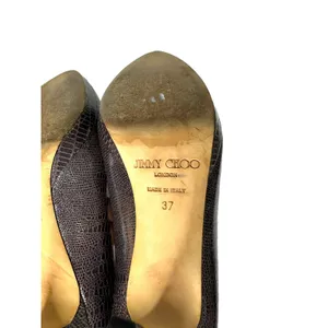 Jimmy Choo croc embossed round toe pump brown heels size 37‎ thumbnail 7