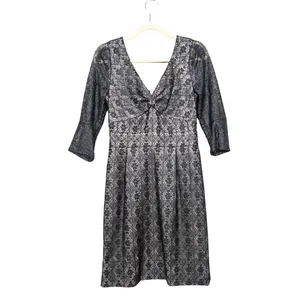MARC by MARC JACOBS Black Metallic Lace Cocktail Dress V-Neck Lined Women's 4 thumbnail 2