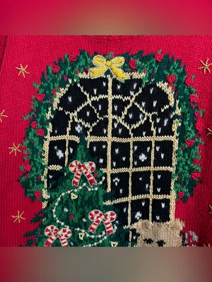 Vintage 90s Tiara International Red Christmas Sweater Sz Medium Teddy Bear Tree thumbnail 6