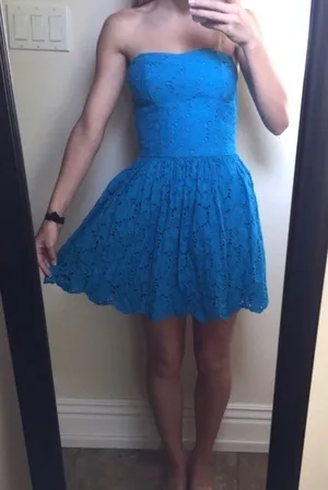 Abercrombie & Fitch Y2K Strapless Eyelet Mini Dress Turquoise Blue Small thumbnail 1