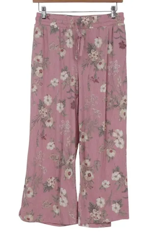 Tahari Womens Pink Floral Ribbed Knit Wide Leg Lounge Pants Size M thumbnail 1