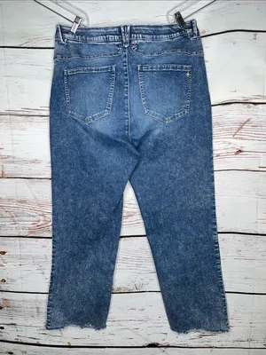 Democracy Size 16 Blue Denim “Ab” Solution High Rise Raw Hem Boyfriend Jeans thumbnail 2