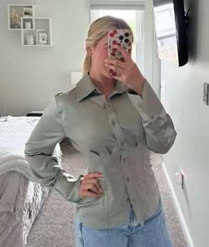 Zara Corset Sage Button-Down Shirt thumbnail 5