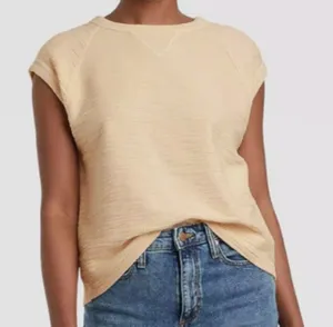 Universal Threads Women's Textured Cap Sleeve Sweatshirt, Off White, 4x thumbnail 1