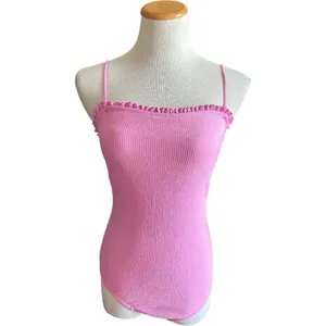 Womens No Boundaries Pink Ribbed Scalloped Trim One Piece Swimsuit - Sz S thumbnail 2
