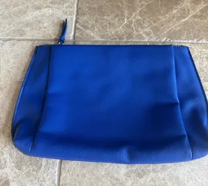 Blue Leather Zip Pouch Clutch thumbnail 1