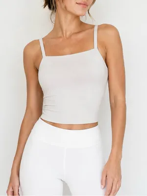 Aerie Offline Square Neck Cropped Tank in White thumbnail 1