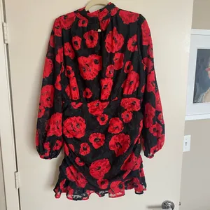 VICI Silk Night Ruched Floral Mini Dress - Chic Red Floral Dress thumbnail 7