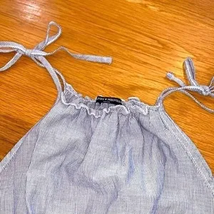 Brandy‎ Melville Blue White Pinstripe Ruffle Tie Strap Crop Top One Size thumbnail 10
