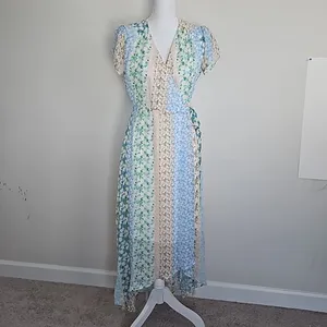 Blue Rain Pastel Floral Patchwork Wrap Maxi Dress - Size M thumbnail 2