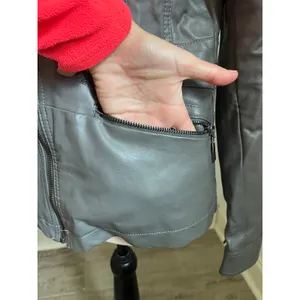 Joujou Gray Leather Jacket Womens XS Moto Zip Up Quilted Biker‎ Edgy Urban Chic thumbnail 5