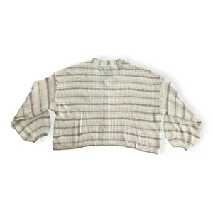 American Eagle Womens cream striped boxy cropped cardigan thumbnail 3