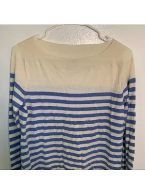 Gap Women's Size Small Boatneck Sweater Moore Blue Stripe Wool Long Sleeve thumbnail 3