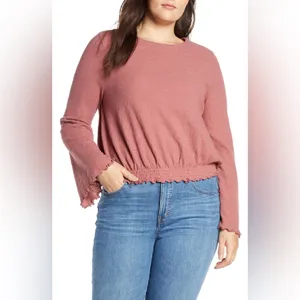 Madewell Smocked Bell‎ Top Mauve Dusty Pink Long Sleeve L2497 thumbnail 10